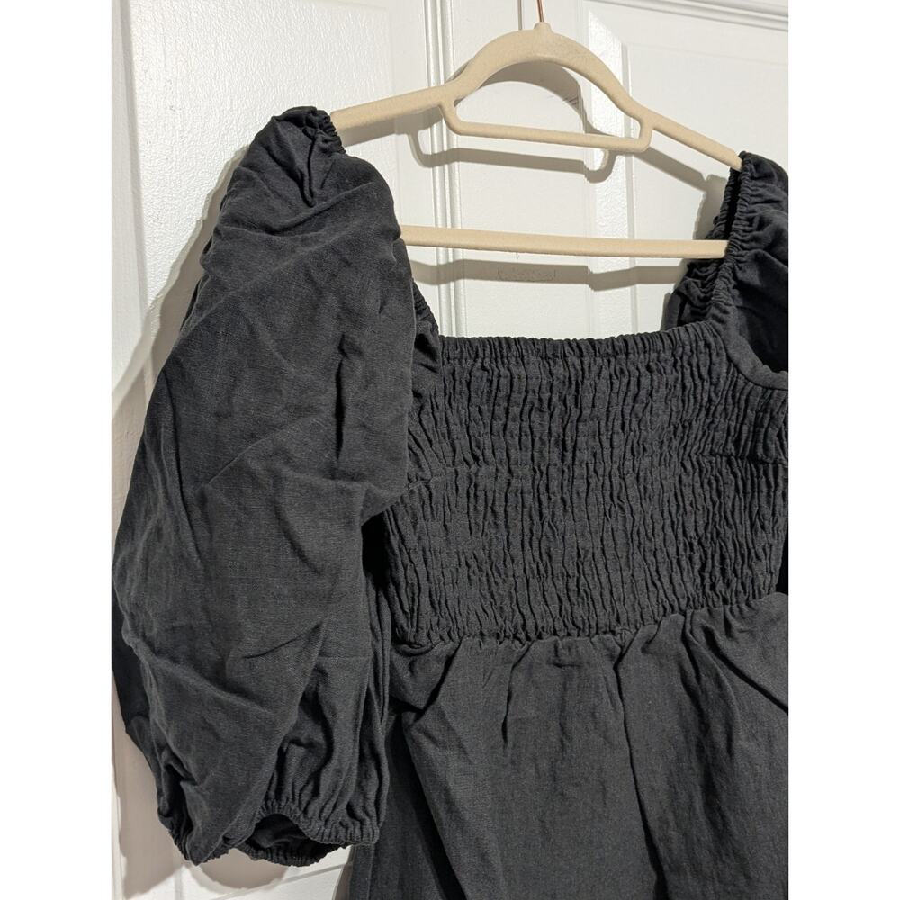Tuckernuck NWOT Annie Smocked Mini Dress XS Black Linen Puff Sleeve Resort Wear - Picture 7 of 10